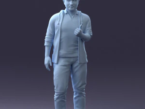 000213 Casual Young Man in Green Polo and Hoodie 1121 3D Model