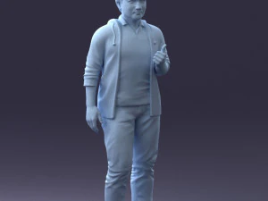 000213 Casual Young Man in Green Polo and Hoodie 1121 3D Model
