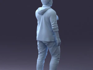000213 Casual Young Man in Green Polo and Hoodie 1121 3D Model