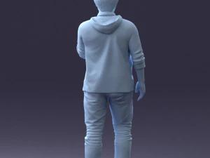000213 Casual Young Man in Green Polo and Hoodie 1121 3D Model