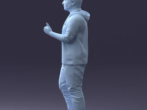 000213 Casual Young Man in Green Polo and Hoodie 1121 3D Model
