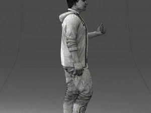 000213 Casual Young Man in Green Polo and Hoodie 1121 3D Model