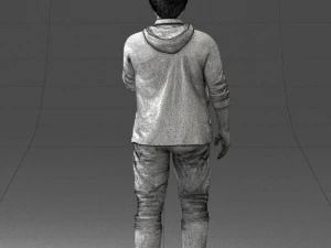 000213 Casual Young Man in Green Polo and Hoodie 1121 3D Model
