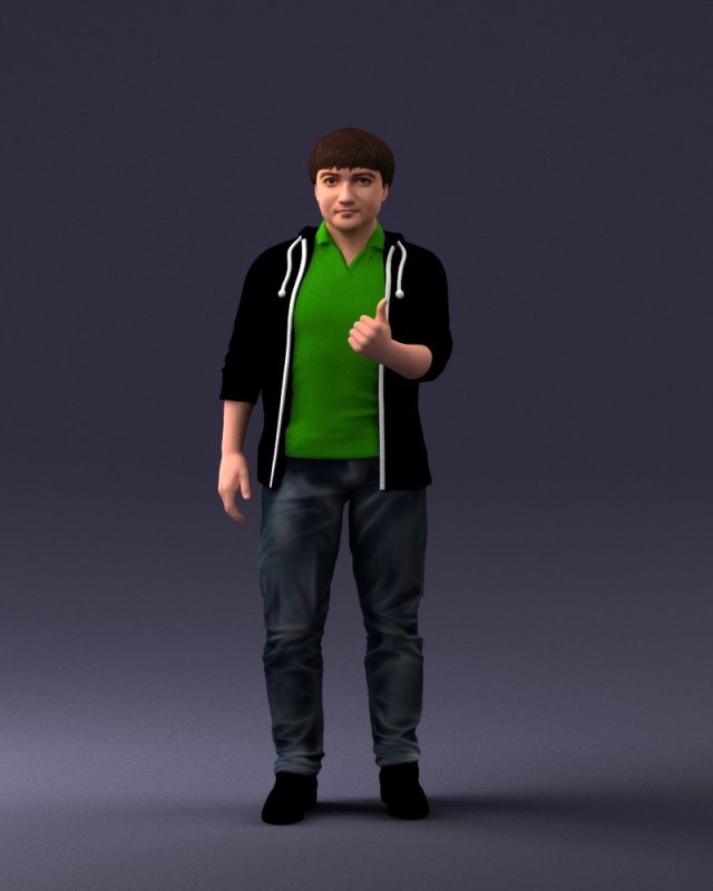 man in green t-shirt 1121-8 3d print ready 3D 打印模型 .c4d .max .obj .3ds .fbx .stl .blend 