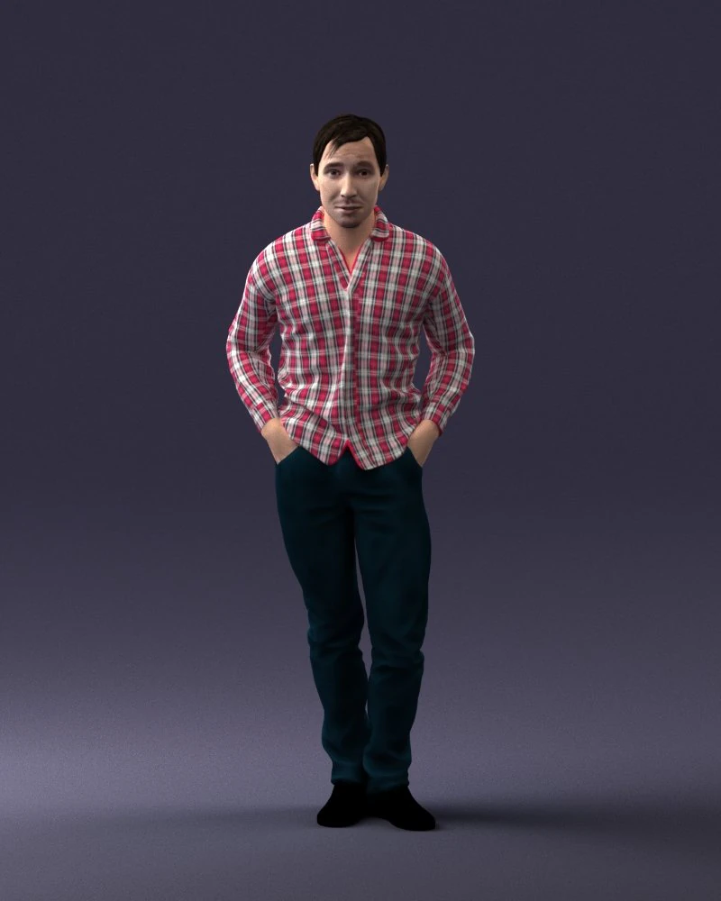000214 Relaxed Man in Checkered Shirt 1121 3D Model .c4d .max .obj .3ds .fbx .stl .blend
