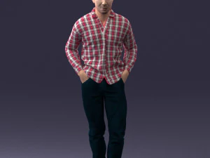 000214 Relaxed Man in Checkered Shirt 1121 3D Model