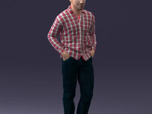 000214 Relaxed Man in Checkered Shirt 1121 3D Model