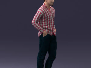 000214 Relaxed Man in Checkered Shirt 1121 3D Model