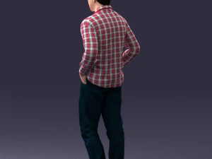 000214 Relaxed Man in Checkered Shirt 1121 3D Model