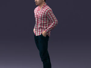 000214 Relaxed Man in Checkered Shirt 1121 3D Model