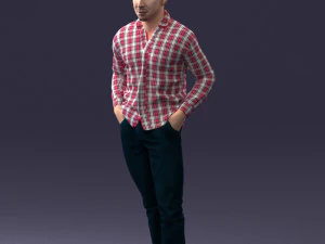 000214 Relaxed Man in Checkered Shirt 1121 3D Model