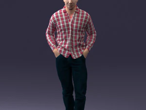 000214 Relaxed Man in Checkered Shirt 1121 3D Model