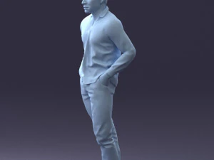 000214 Relaxed Man in Checkered Shirt 1121 3D Model