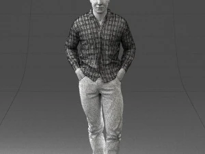 000214 Relaxed Man in Checkered Shirt 1121 3D Model