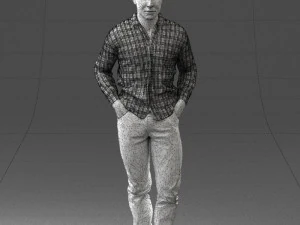 000214 Relaxed Man in Checkered Shirt 1121 3D Model
