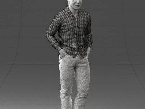 000214 Relaxed Man in Checkered Shirt 1121 3D Model