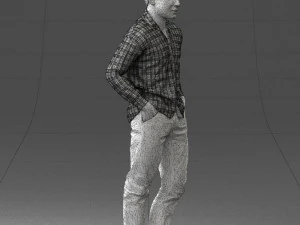 000214 Relaxed Man in Checkered Shirt 1121 3D Model
