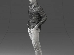 000214 Relaxed Man in Checkered Shirt 1121 3D Model