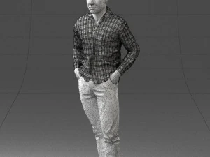 000214 Relaxed Man in Checkered Shirt 1121 3D Model