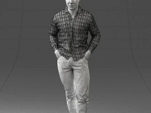 000214 Relaxed Man in Checkered Shirt 1121 3D Model