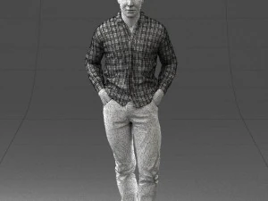 000214 Relaxed Man in Checkered Shirt 1121 3D Model