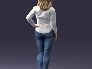 000211 Woman in Jeans and Blouse 1121 3D Model