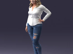 000211 Woman in Jeans and Blouse 1121 3D Model