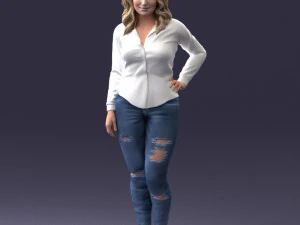 000211 Woman in Jeans and Blouse 1121 3D Model