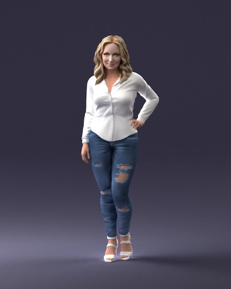 000211 Woman in Jeans and Blouse 1121 3dp 3D Print Model .c4d .max .obj .3ds .fbx .stl .blend 