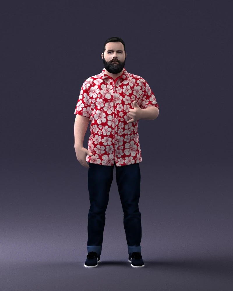 000216 Homem barbudo com camisa havaiana Modelo de digitalização 3D realista 1121 Modelo 3D .c4d .max .obj .3ds .fbx .stl .blend