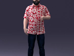 000216 Bearded Man in Hawaiian Shirt Realistic 3D Scan Model 1121 3D Model