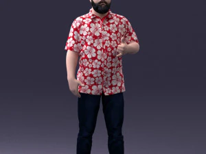 000216 Homem barbudo com camisa havaiana Modelo de digitaliza&ccedil;&atilde;o 3D realista 1121 Modelo 3D