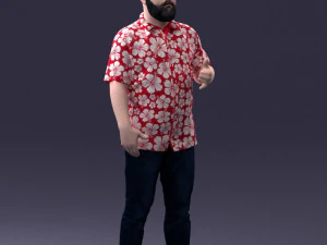 000216 Homem barbudo com camisa havaiana Modelo de digitaliza&ccedil;&atilde;o 3D realista 1121 Modelo 3D