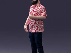 000216 Homem barbudo com camisa havaiana Modelo de digitaliza&ccedil;&atilde;o 3D realista 1121 Modelo 3D