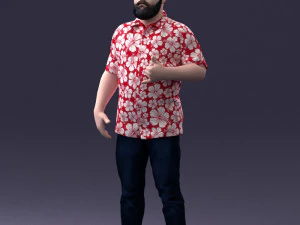 000216 Homem barbudo com camisa havaiana Modelo de digitaliza&ccedil;&atilde;o 3D realista 1121 Modelo 3D
