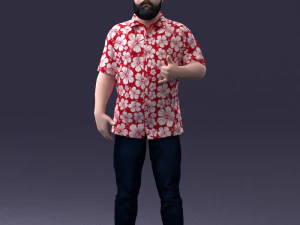 000216 Homem barbudo com camisa havaiana Modelo de digitaliza&ccedil;&atilde;o 3D realista 1121 Modelo 3D