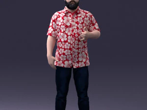 000216 Homem barbudo com camisa havaiana Modelo de digitaliza&ccedil;&atilde;o 3D realista 1121 Modelo 3D