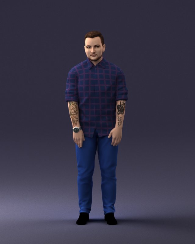 man in blue shirt 1121-17 3D Модель .c4d .max .obj .3ds .fbx .stl .blend 