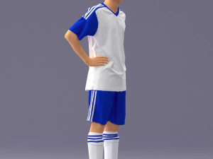 000309 Young Soccer Player in Blue and White Uniform 1114 3D Model