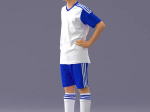 000309 Young Soccer Player in Blue and White Uniform 1114 3D Model