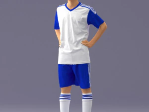 000309 Young Soccer Player in Blue and White Uniform 1114 3D Model