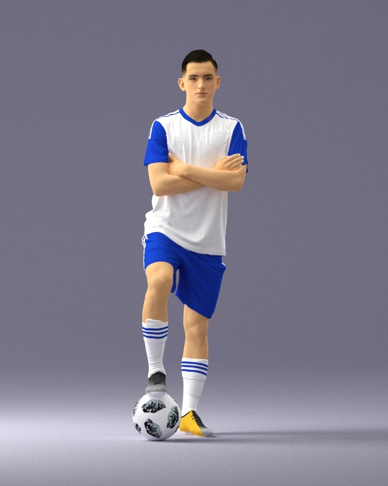 000311 Young Soccer Player Standing with Ball 1114 3D Model .c4d .max .obj .3ds .fbx .stl .blend 