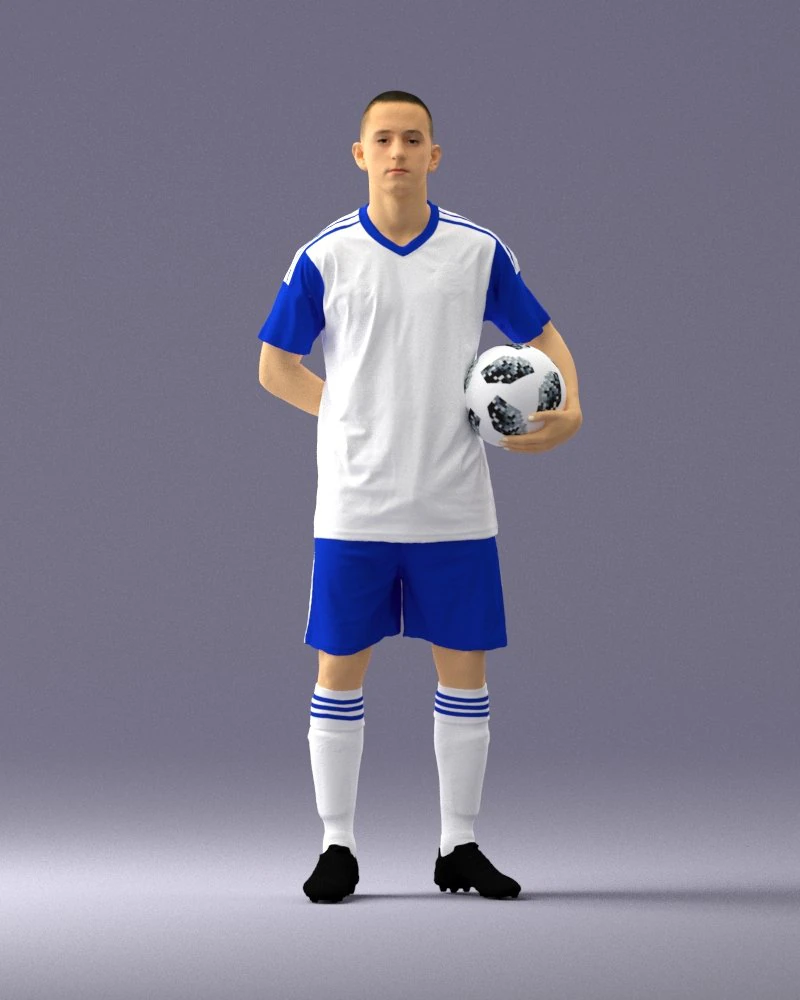 000314 Male Soccer Player with Ball 1114 3D Model .c4d .max .obj .3ds .fbx .stl .blend 