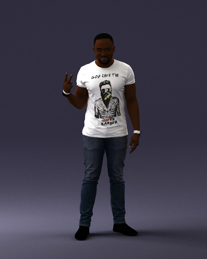 000177 Man Making Peace Sign 0902 3D Model .c4d .max .obj .3ds .fbx .stl .blend 