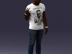 000177 Homem fazendo sinal de paz 0902 3dp Modelo de Impressão 3D