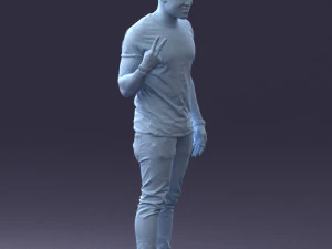 000177 Homem fazendo sinal de paz 0902 3dp Modelo de Impressão 3D