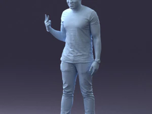 000177 Homem fazendo sinal de paz 0902 3dp Modelo de Impressão 3D