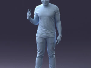 000177 Homem fazendo sinal de paz 0902 3dp Modelo de Impressão 3D
