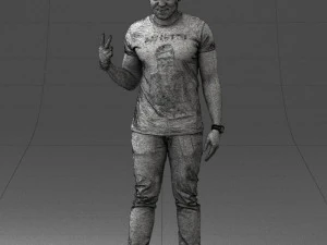 000177 Homem fazendo sinal de paz 0902 3dp Modelo de Impressão 3D