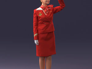 000135 Professional Flight Attendant in a Formal Red Uniform 0614 3D Model